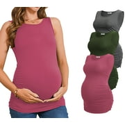 Bearsland Female Maternity Tank Tops Ruched Side Vest Sleeveless Pregnancy Shirt 3-Pack